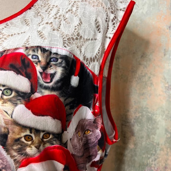 📌Eyecatcher Christmas Party Dress with Lace Design Cute Cats with Santa Hats - Picture 5 of 16